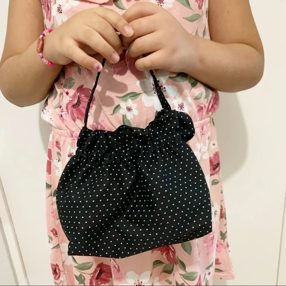 Girls set Black polka dots Tote Bag with Hair bow - Picture 5 of 9